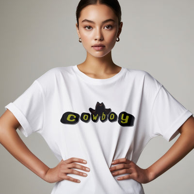 cowboy cartoon shirt with cool hat desing